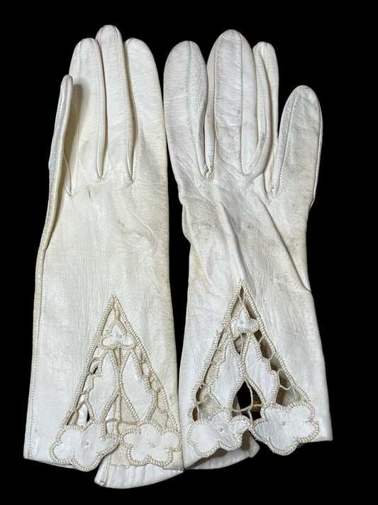 White leather gloves with cutout