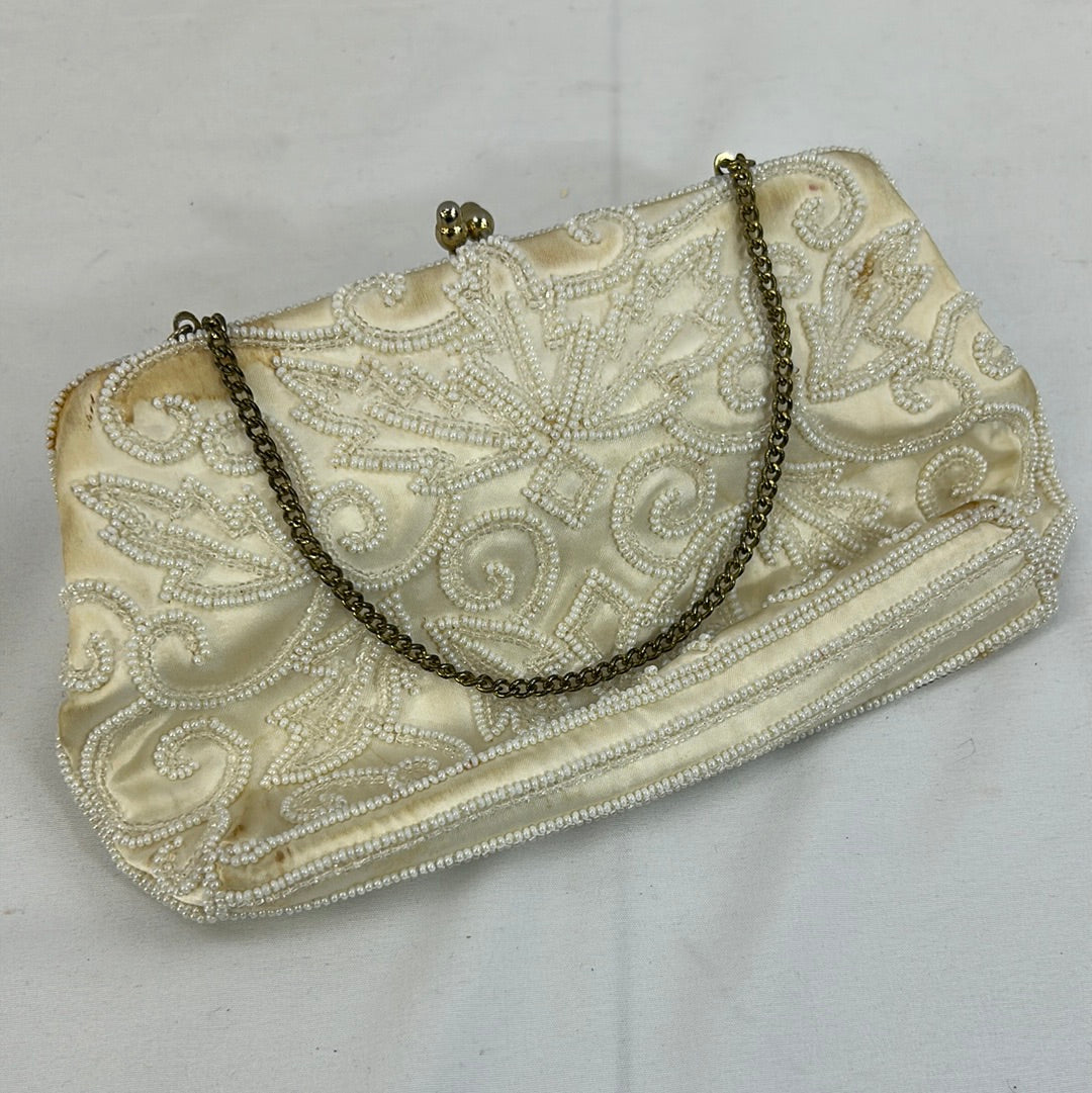 White Satin Beaded Purse