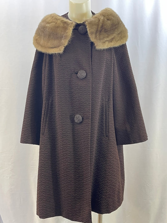 Brown Cloth Coat with Mink Collar