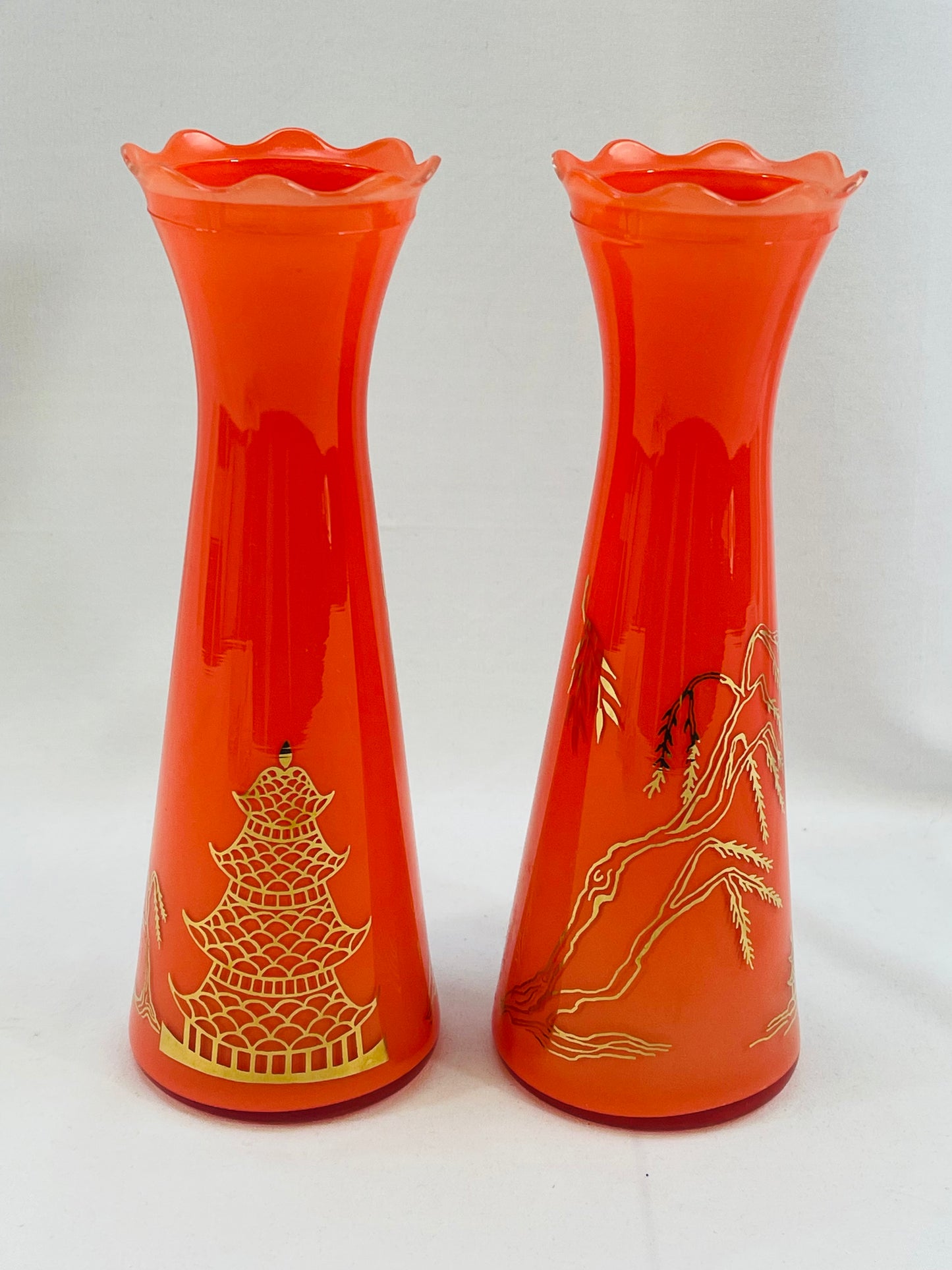 Set of 2 Orange Vases