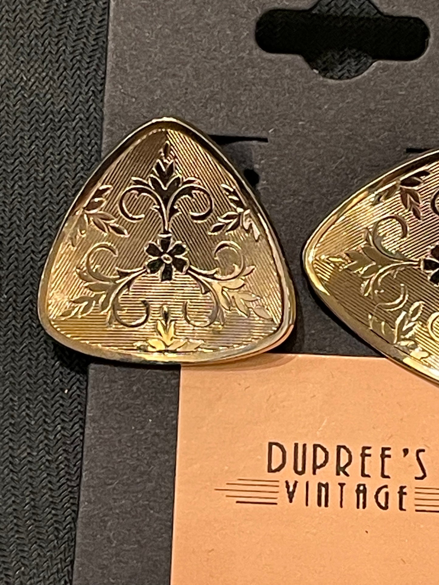 Gold Etched Triangle Clip Earrings