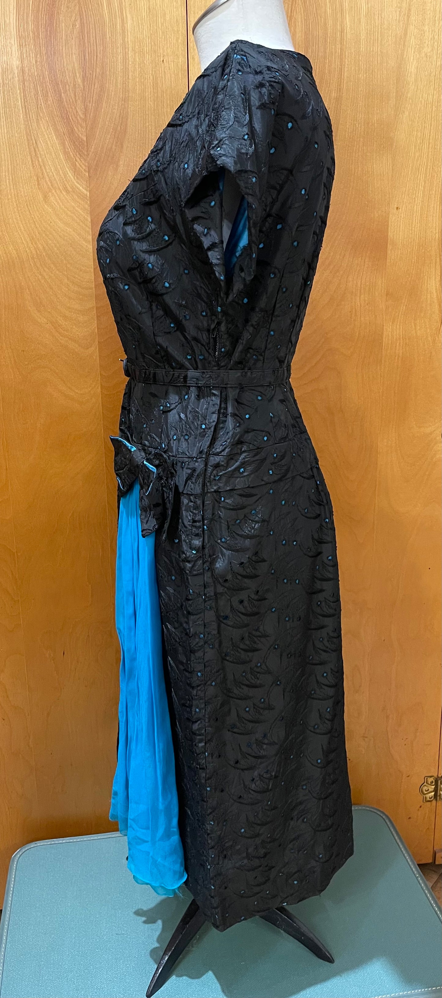 40s Black Eyelet Lace Dress