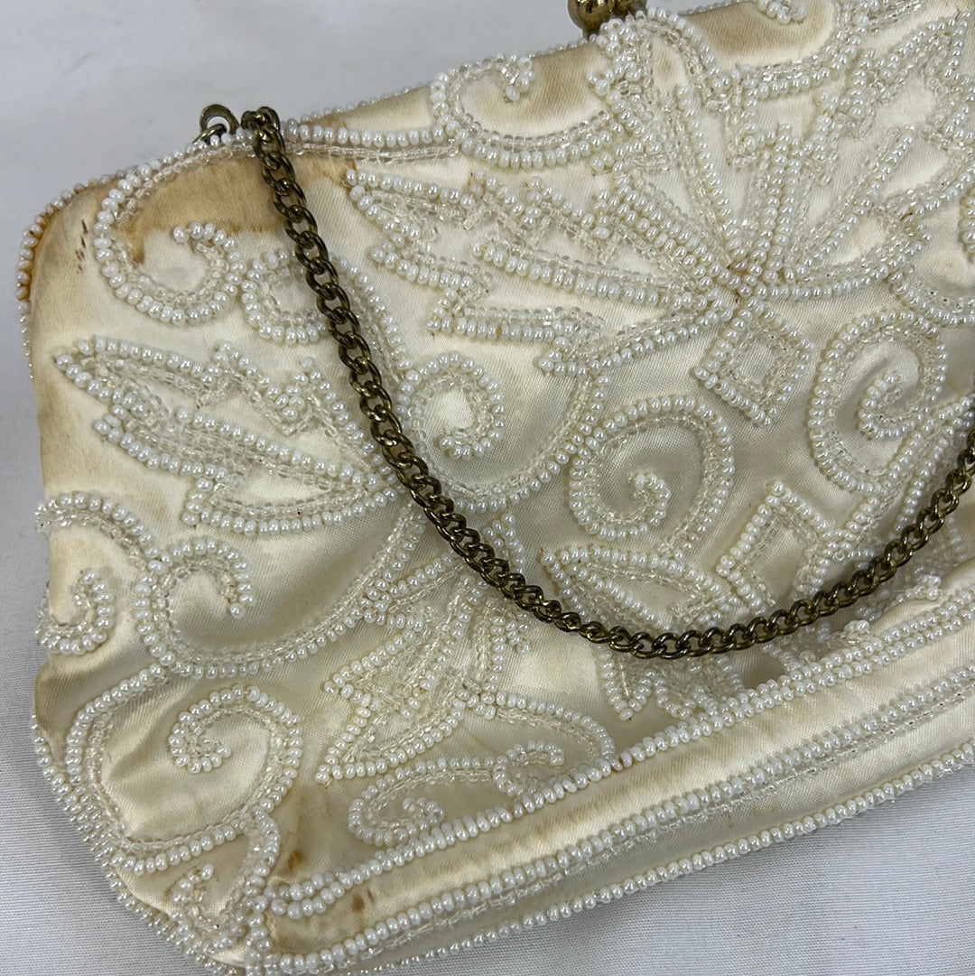 White Satin Beaded Purse