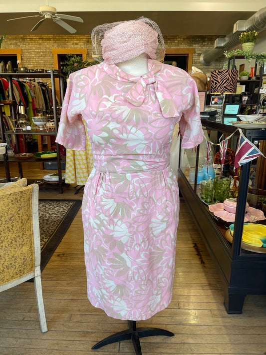 60s Mad Men Pink Floral Dress