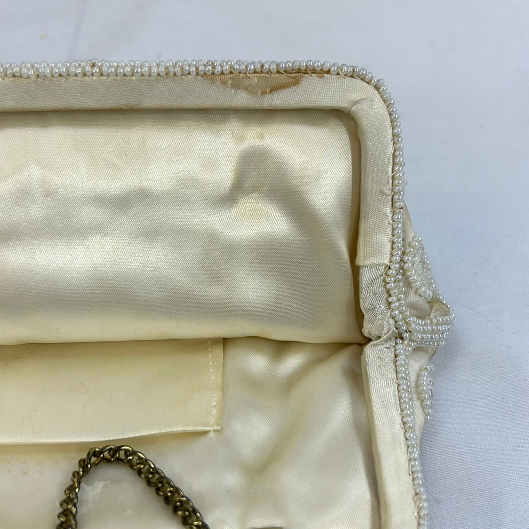 White Satin Beaded Purse