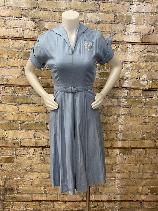 40s Gene Rogers Blue Secretary Dress