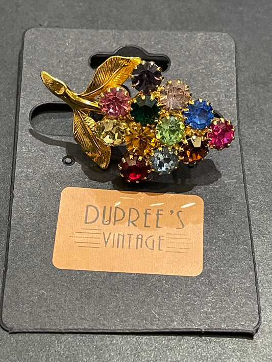 Colorful Rhinestone Grape Brooch