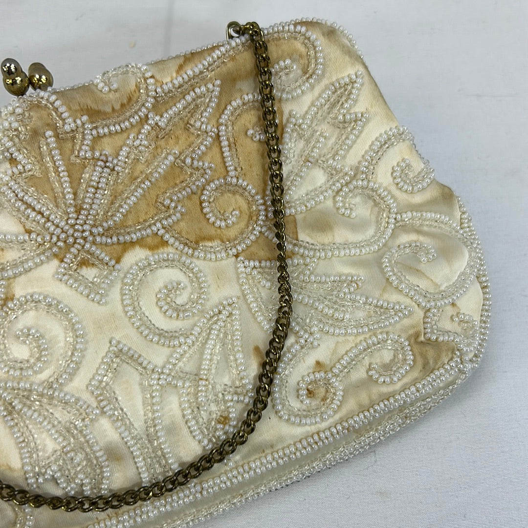 White Satin Beaded Purse