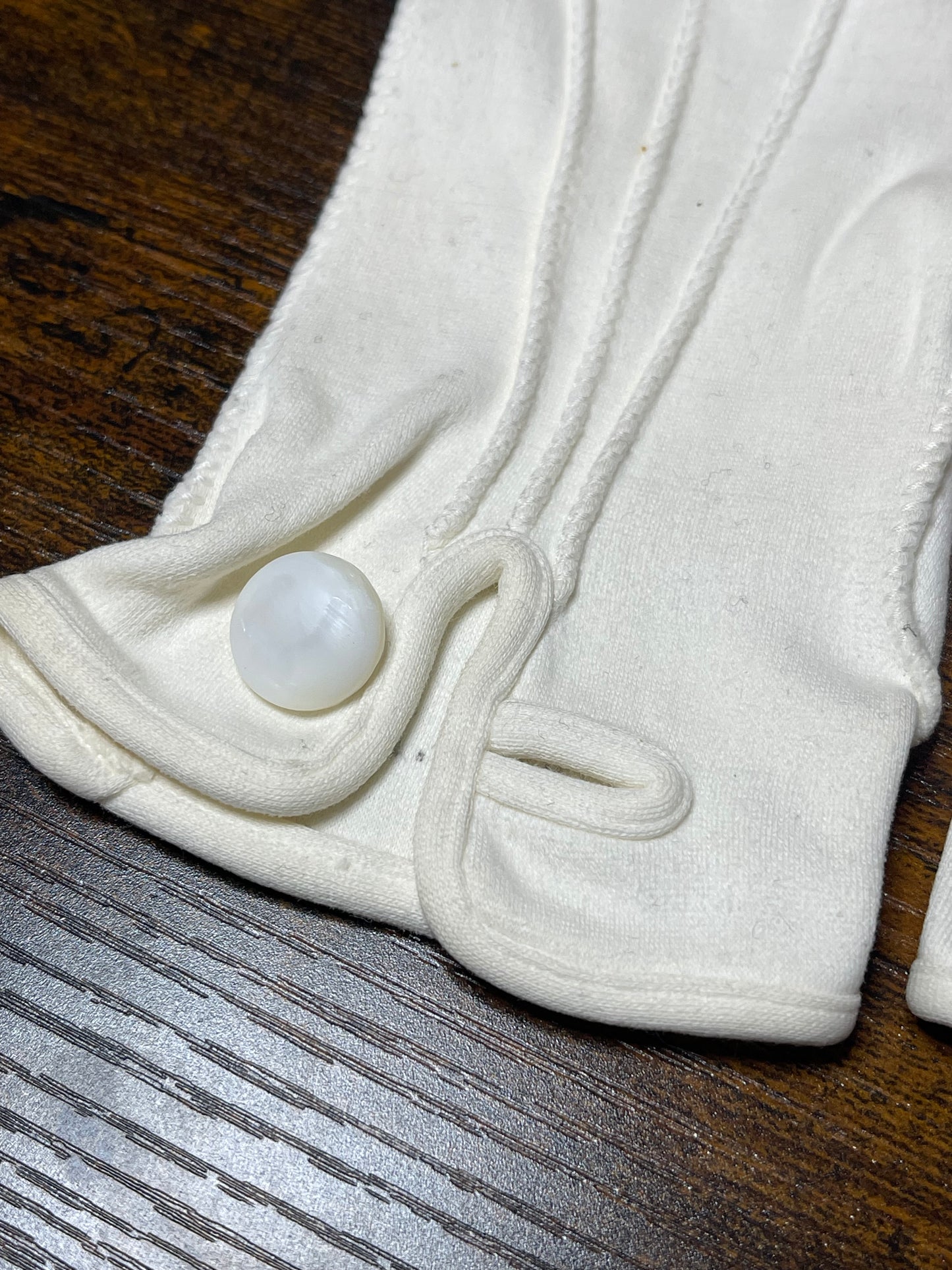 White Fabric Gloves with Button Closure