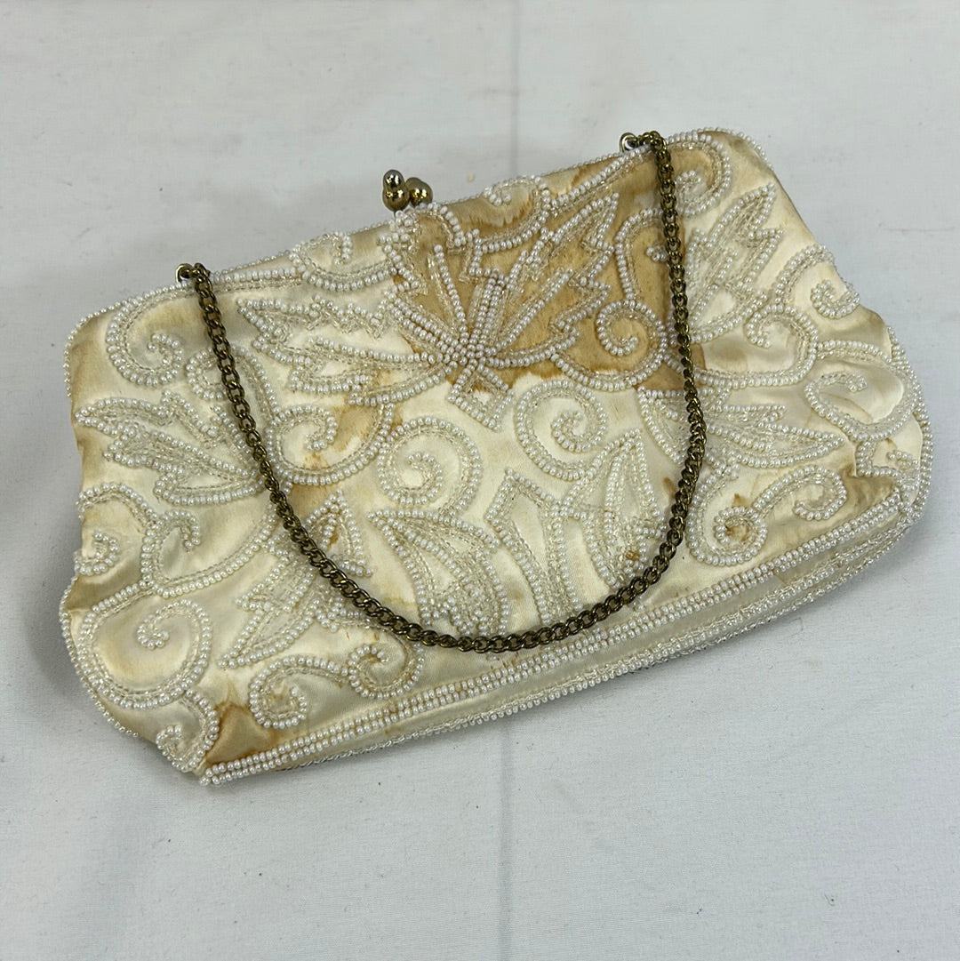 White Satin Beaded Purse