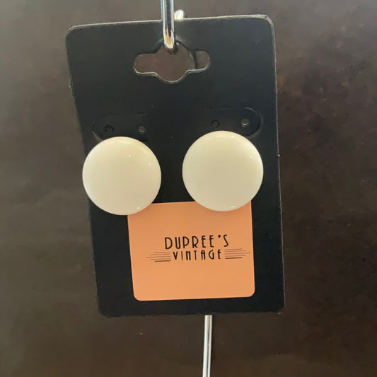 White Button Style Clip On Earrings