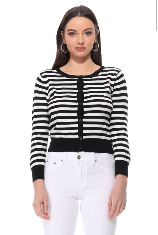 Ye Mak Classic Retro Cropped Striped Cardigan