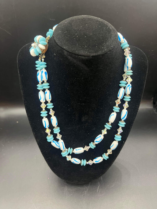 Blue Glass Bead Multi Strand Necklace