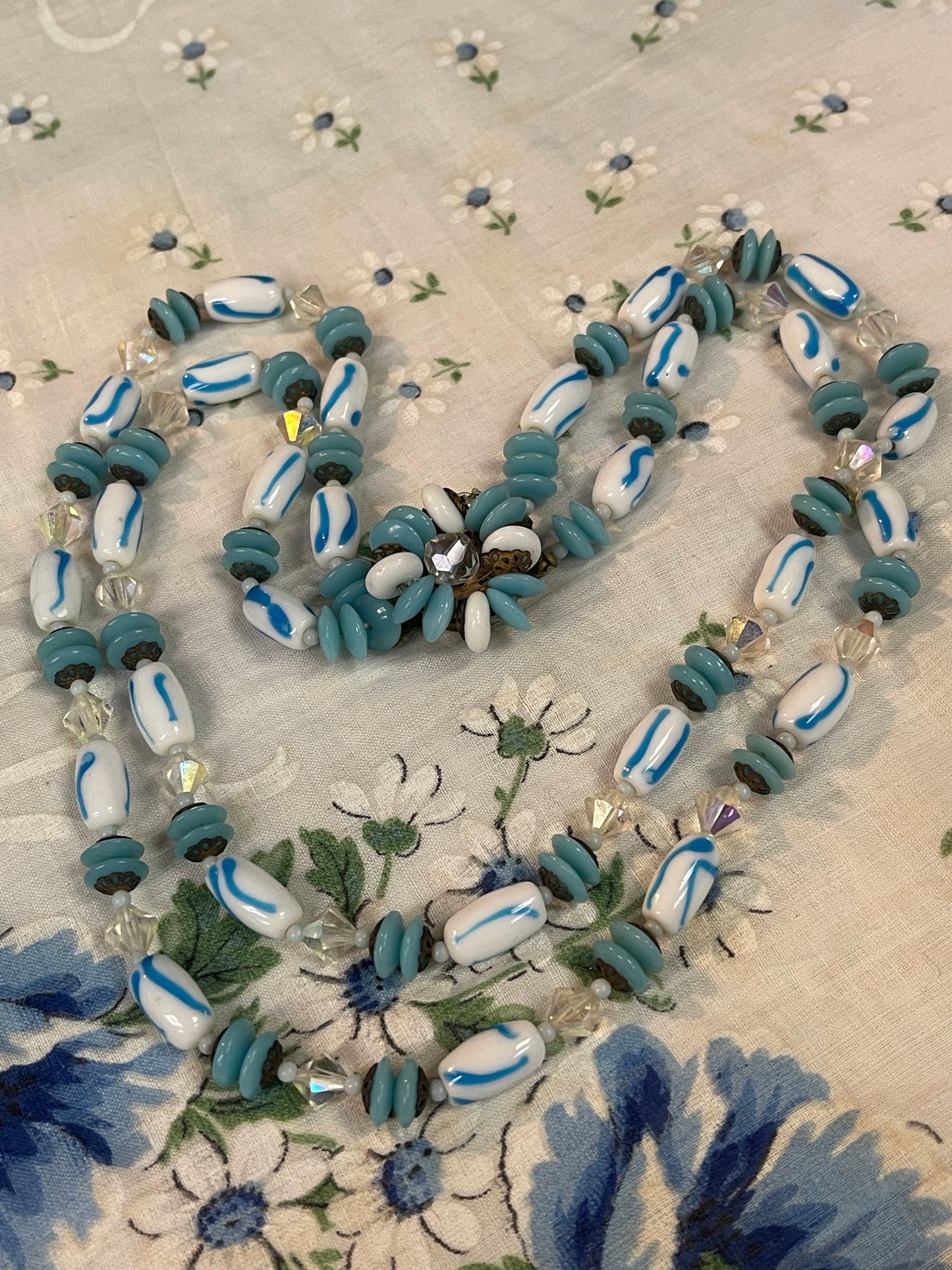 Blue Glass Bead Multi Strand Necklace