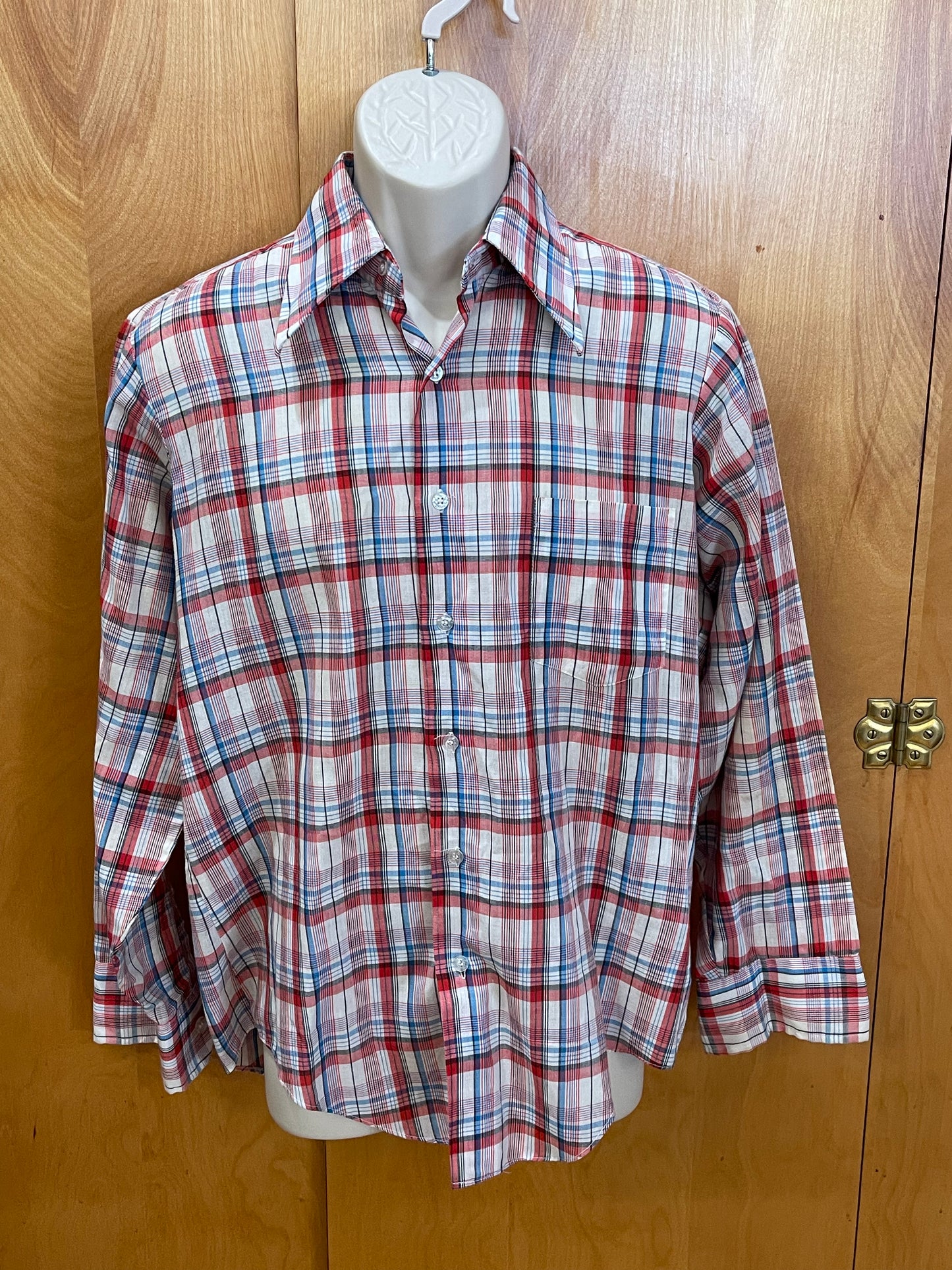 Kmart Permanent Press Patriotic Plaid Shirt