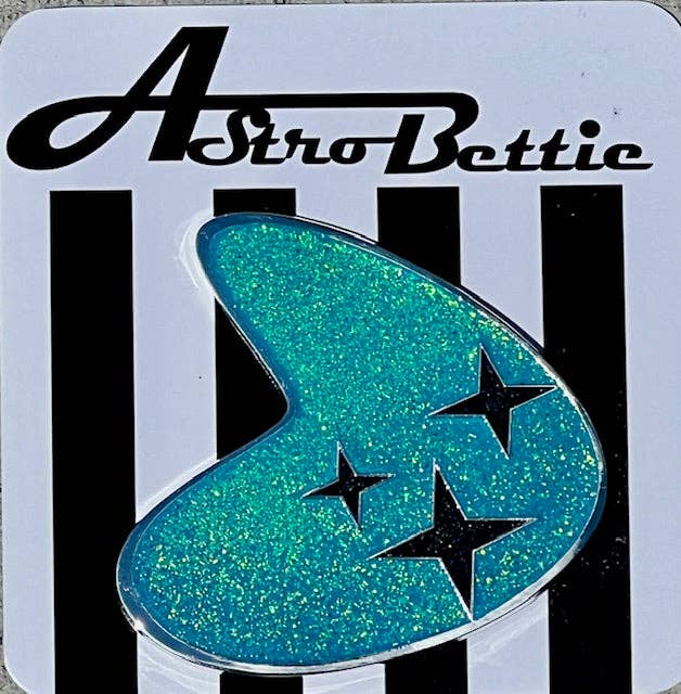 MCM Atomic Blue Boomerang Enamel Pin