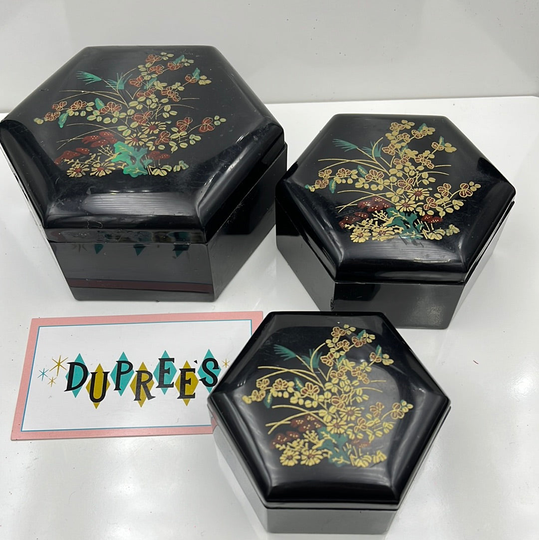Set of 3 Black plastic hexagon nesting boxes