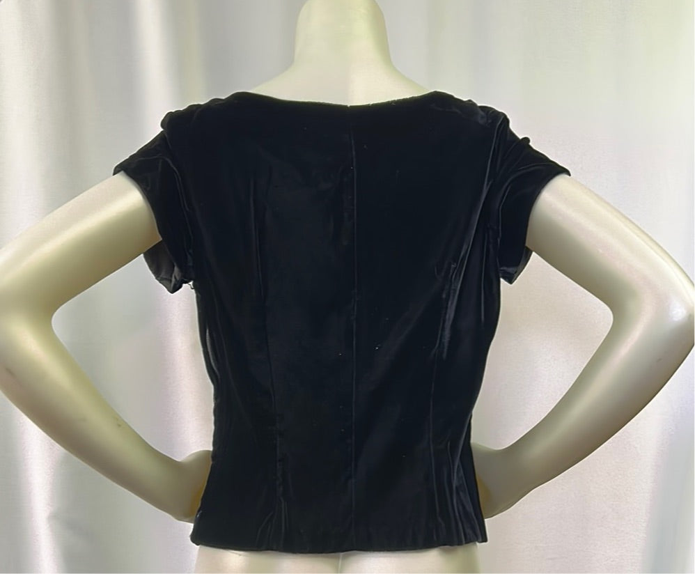 Short Sleeve Black Velour Top