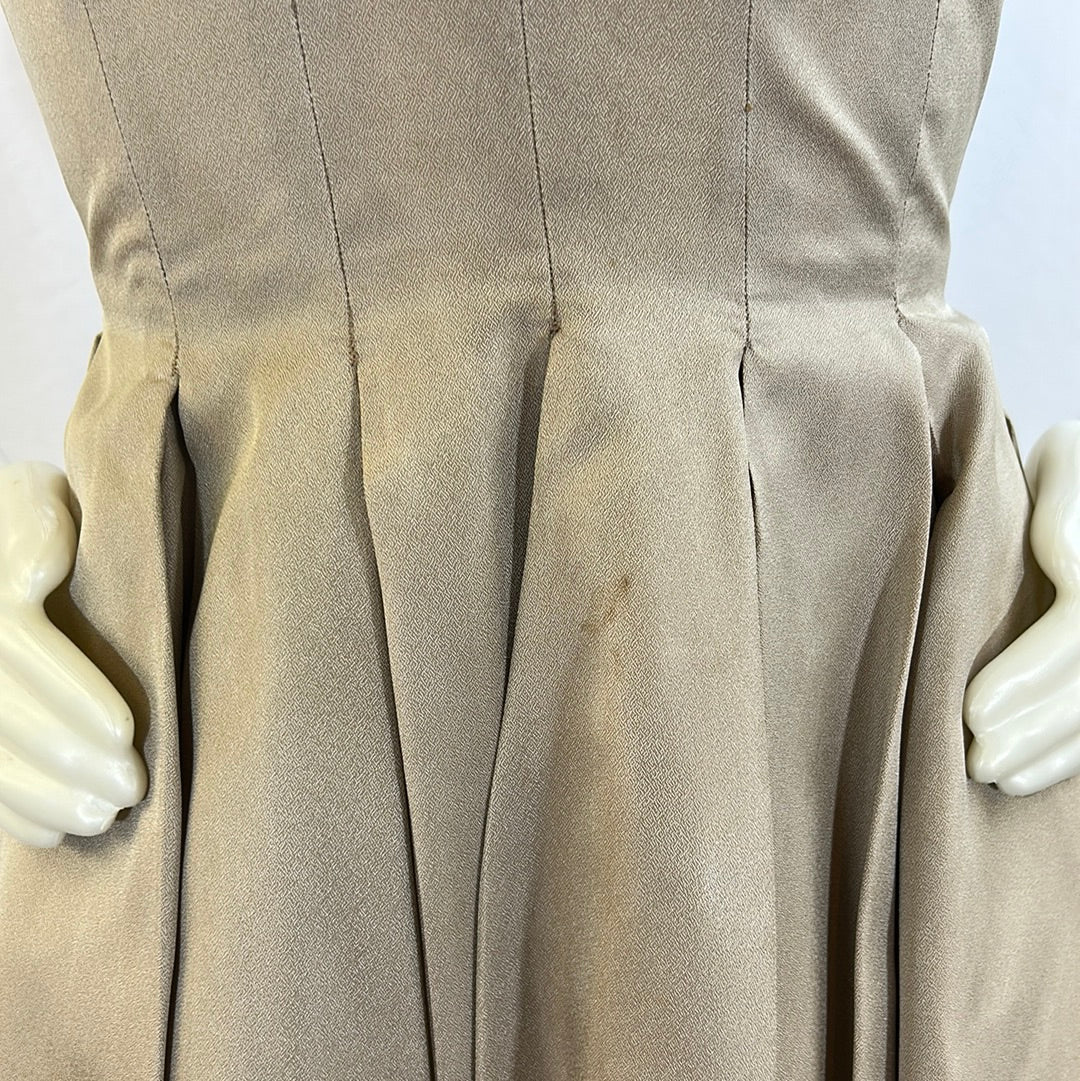 50s Beige Sleeveless Pleated Dress