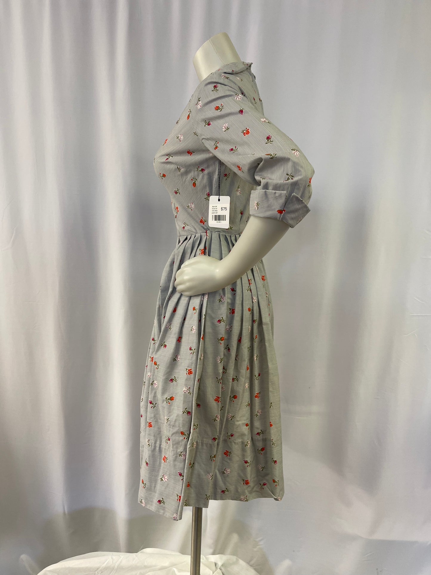 50s Striped with Flowers Fit & Flare Dress