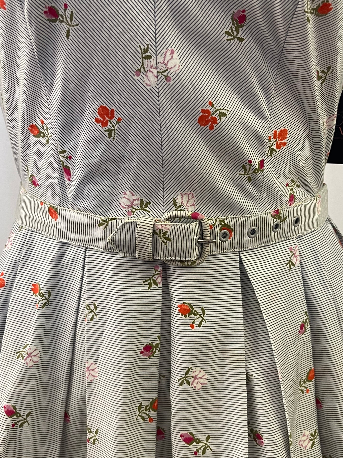 50s Striped with Flowers Fit & Flare Dress