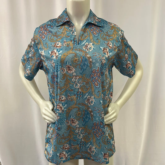 80s Funky Floral Haband Blouse