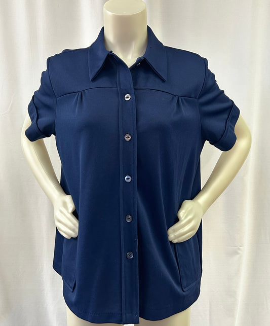 60s Navy Blue Fitted Blouse