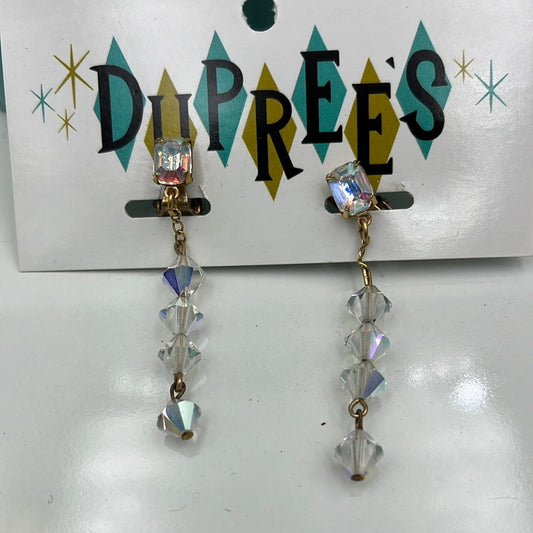 Crystal, aurora borealis dangle clipon earrings