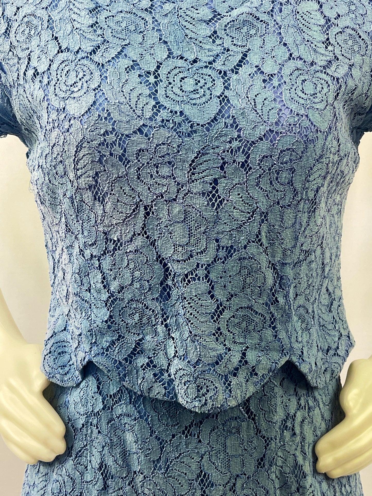 50s Blue Lace Wiggle Dress