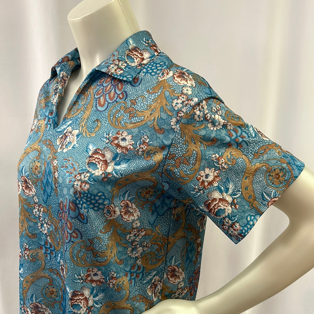 80s Funky Floral Haband Blouse