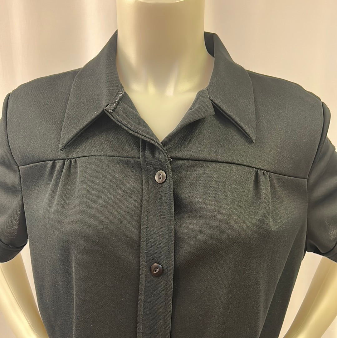 60s Plain Black Button Up Blouse