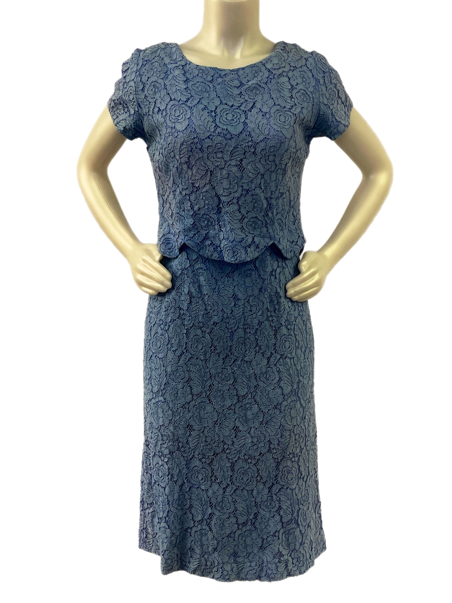50s Blue Lace Wiggle Dress