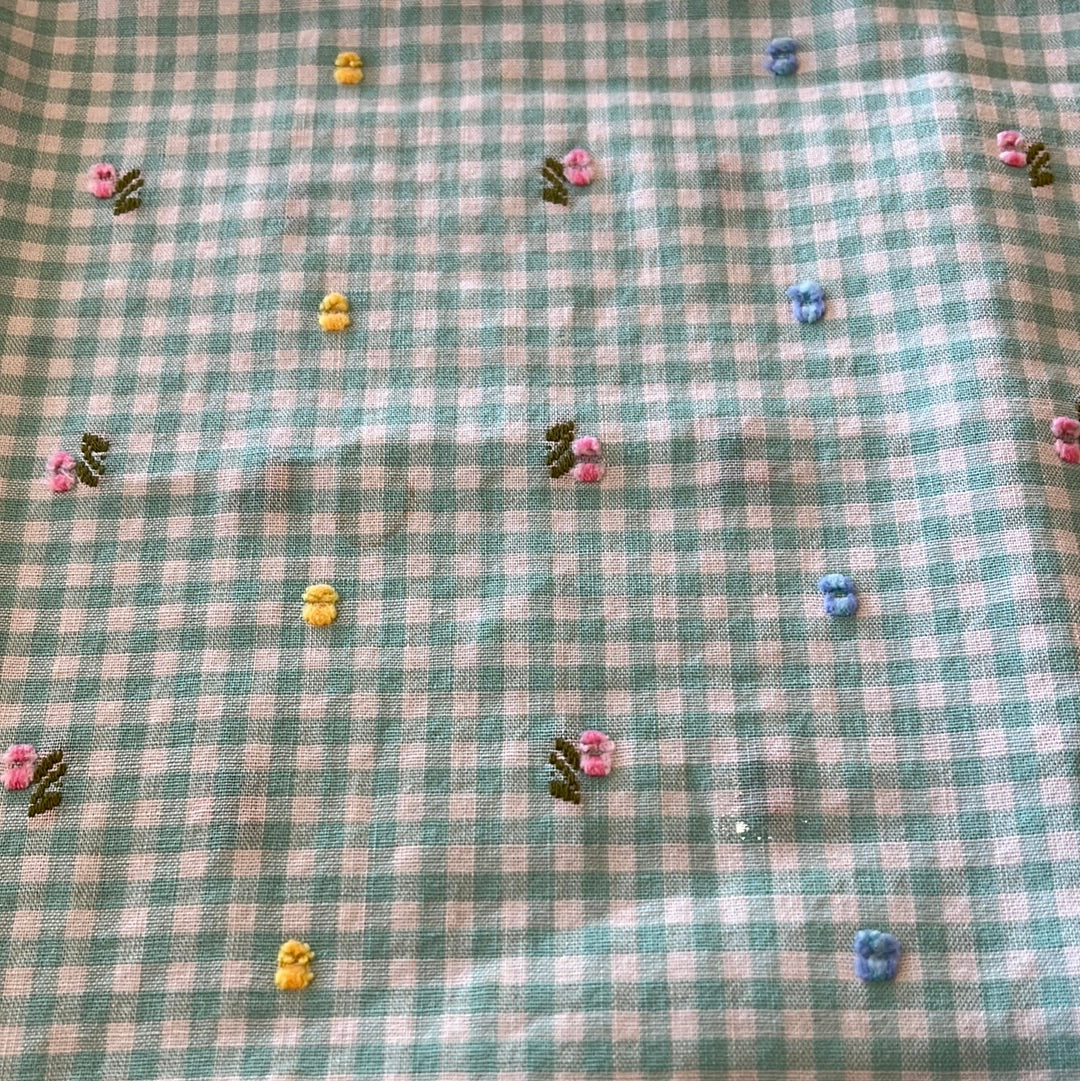 Embroidered Teal gingham pillowcase