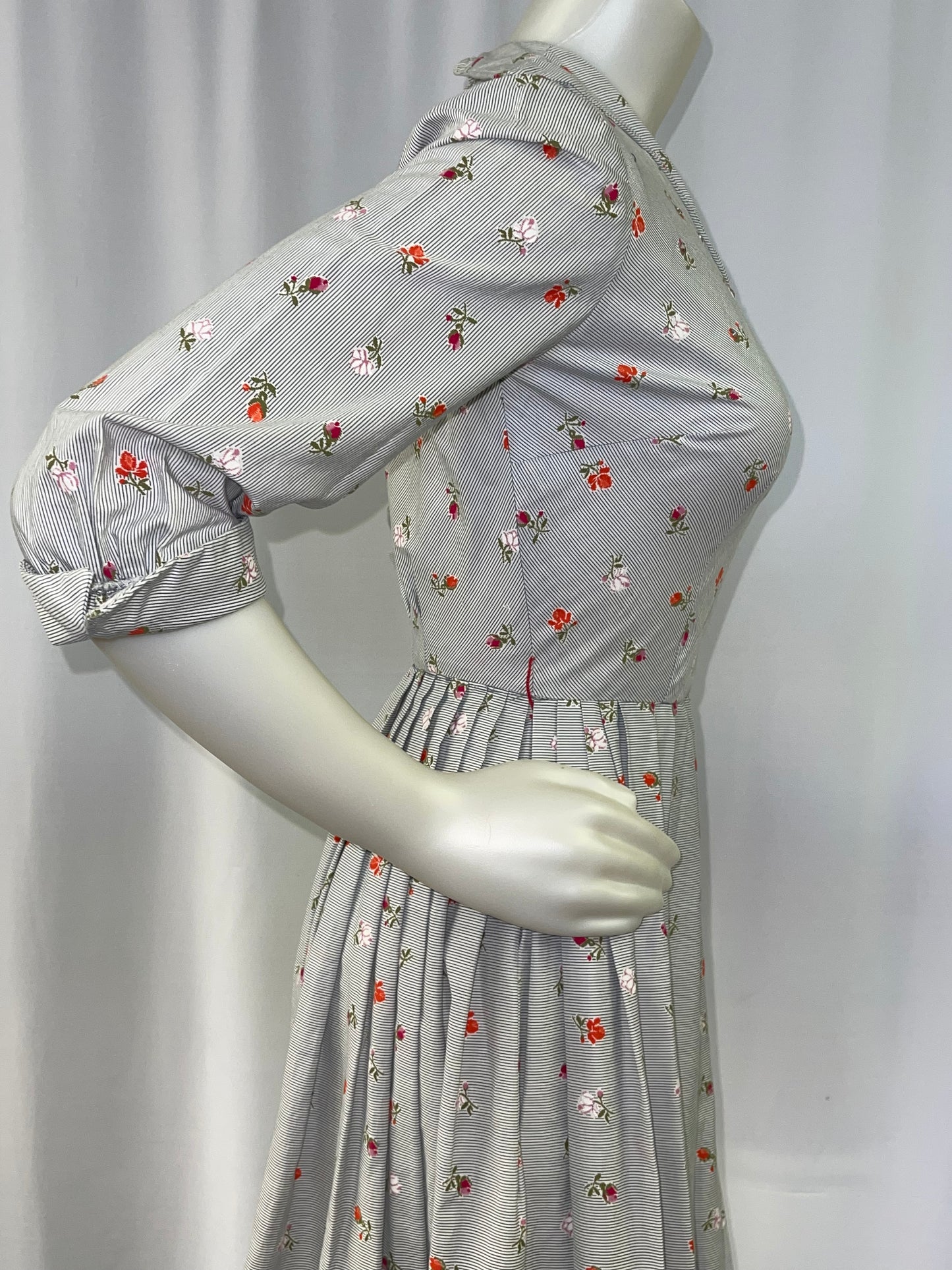 50s Striped with Flowers Fit & Flare Dress