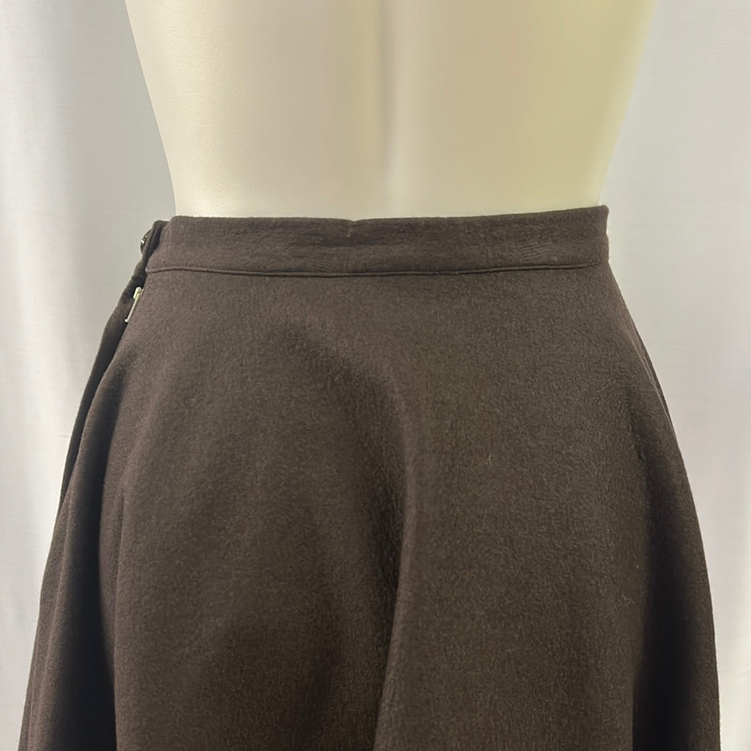Brown Wool Swing Skirt with Leaf Embellishment