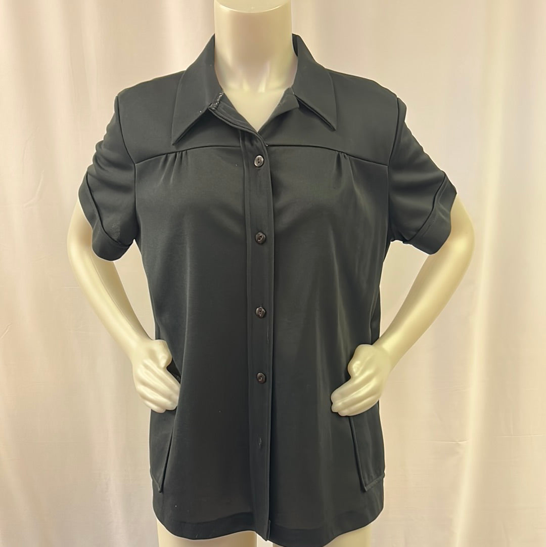 60s Plain Black Button Up Blouse