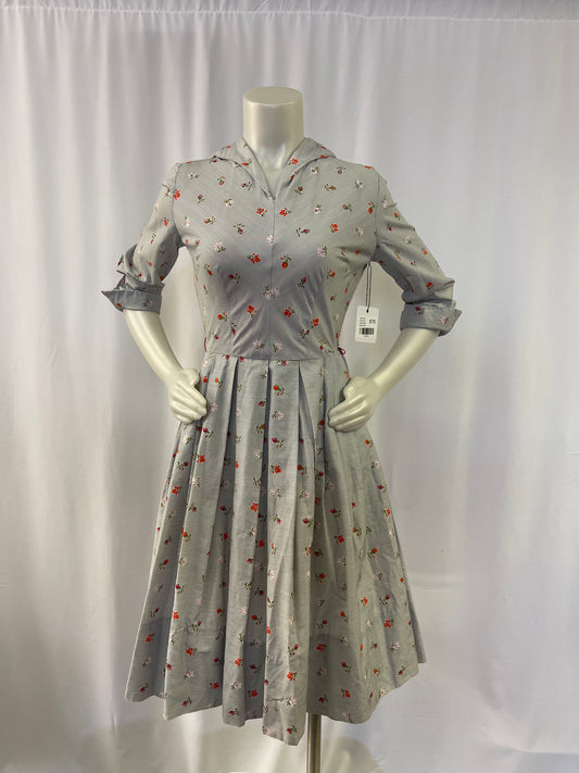 50s Striped with Flowers Fit & Flare Dress