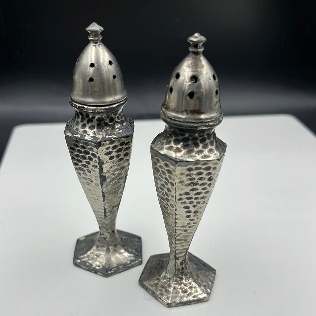 Hammered metal salt and pepper shakers