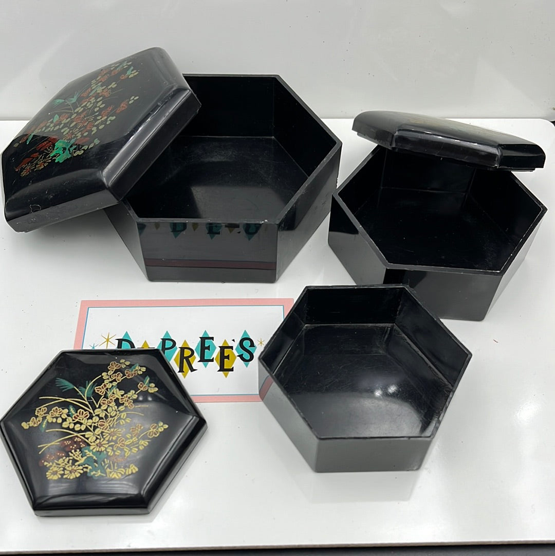 Set of 3 Black plastic hexagon nesting boxes