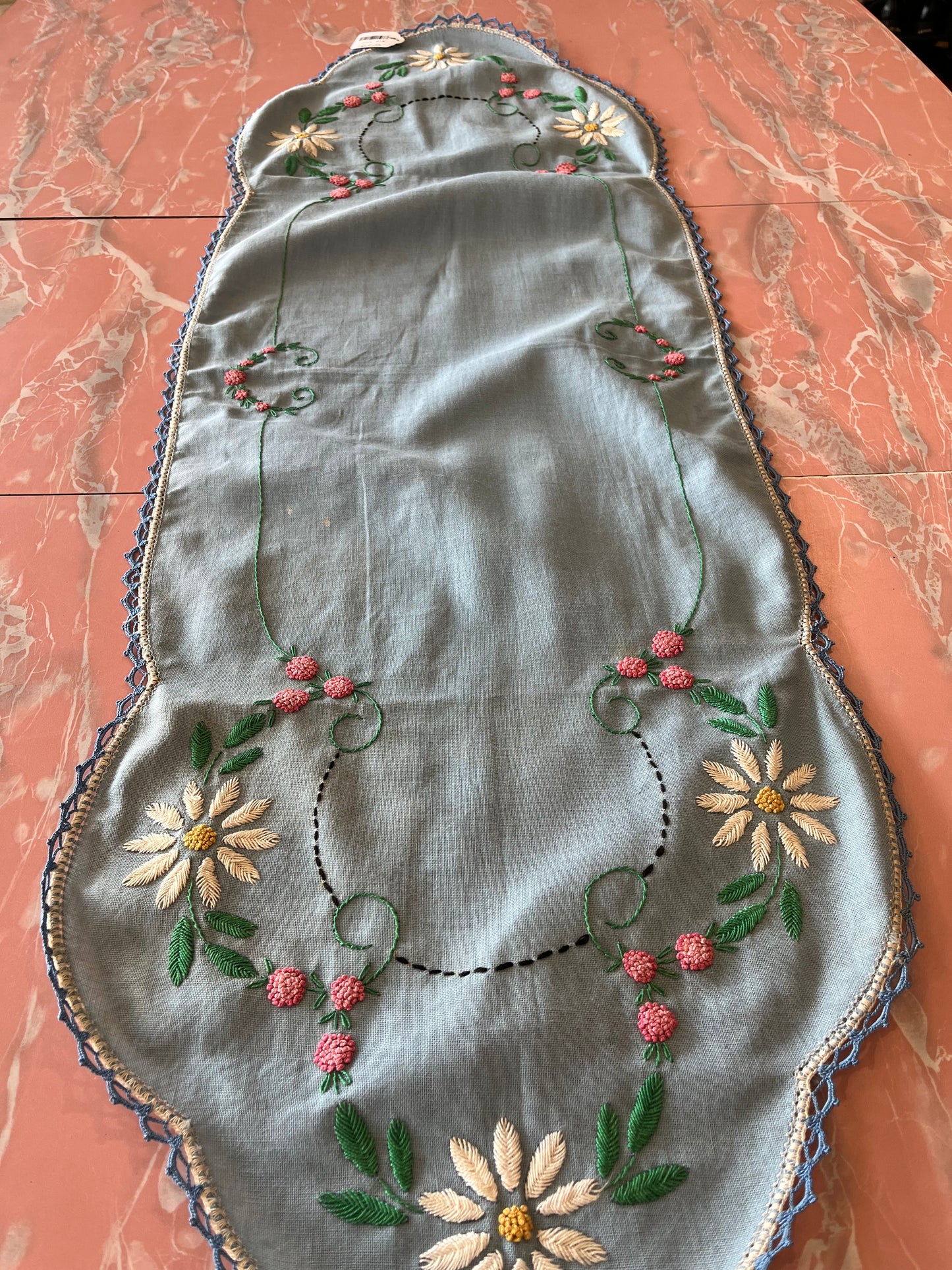 Blue embroidered table runner