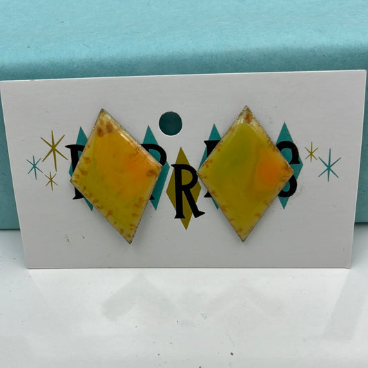 Yellow diamond shaped clip on earrings