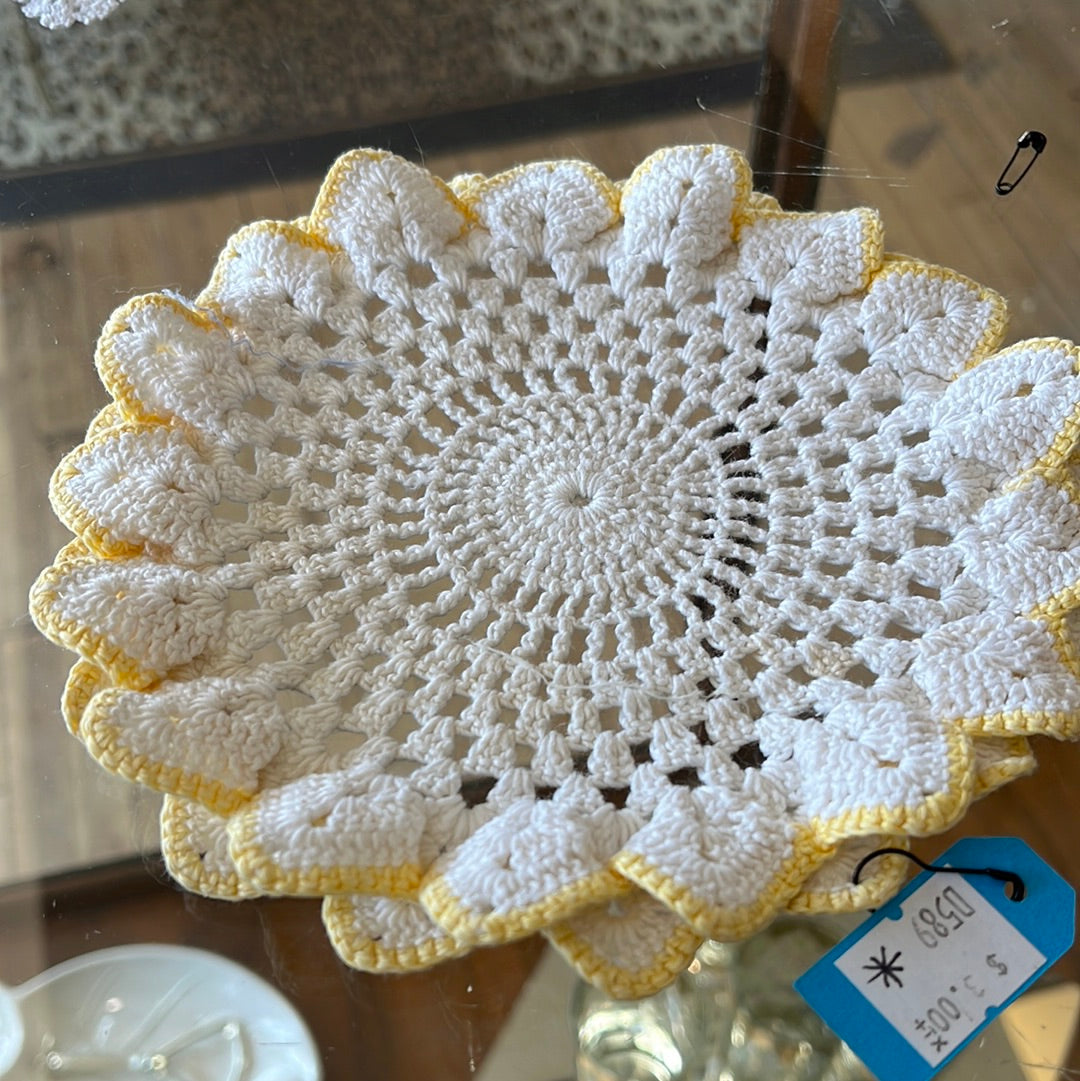 Round Ivory and Yellow Doily