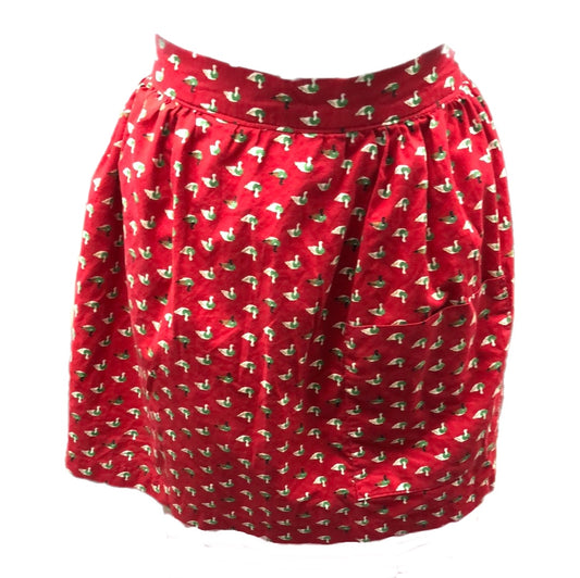 Red Cotton half apron with Mallards