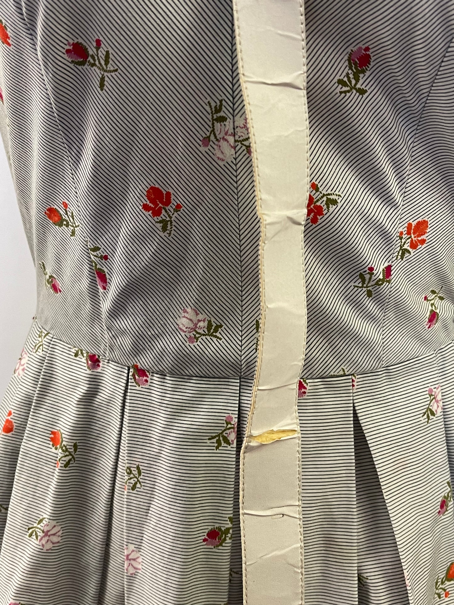50s Striped with Flowers Fit & Flare Dress