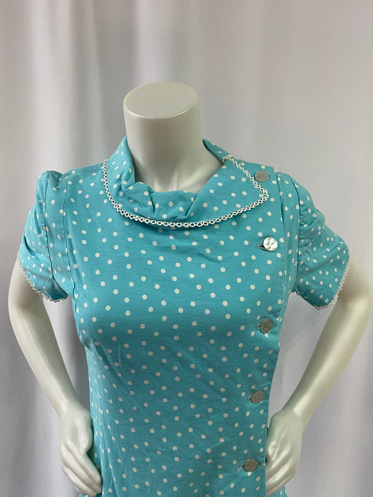 Teal & White Polka-dot Dress