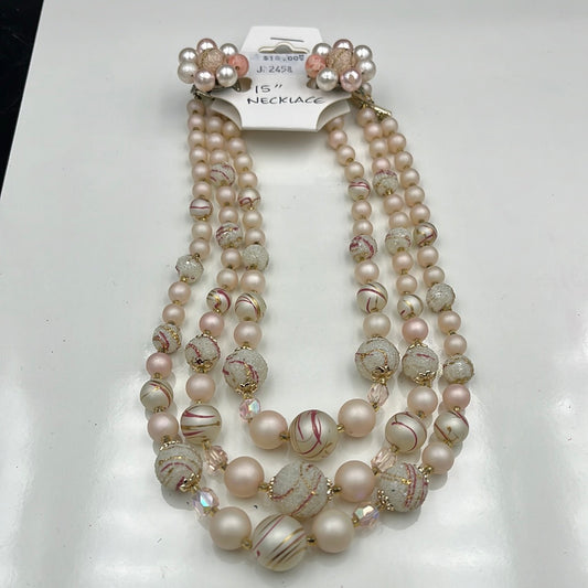 Pink/Pearl necklace and clip on earring set