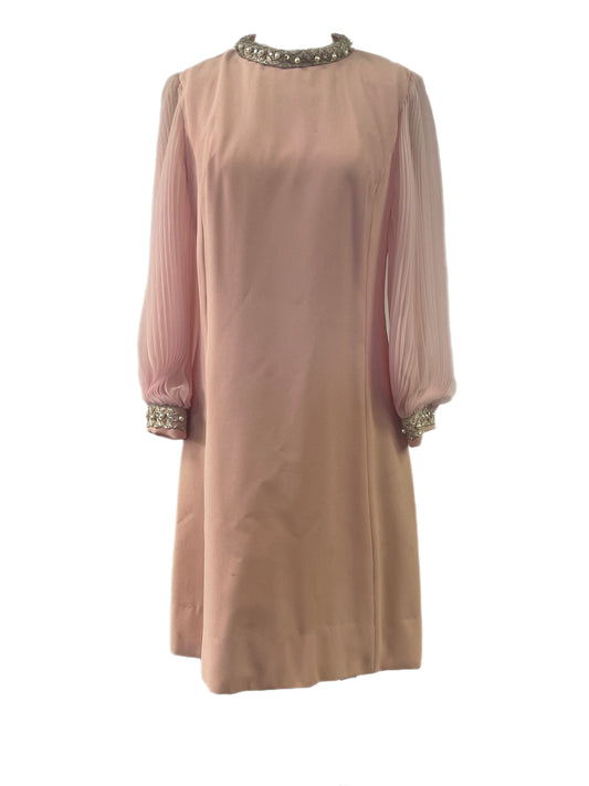 1970 Pink Mod Dress With Chiffon Sleeves