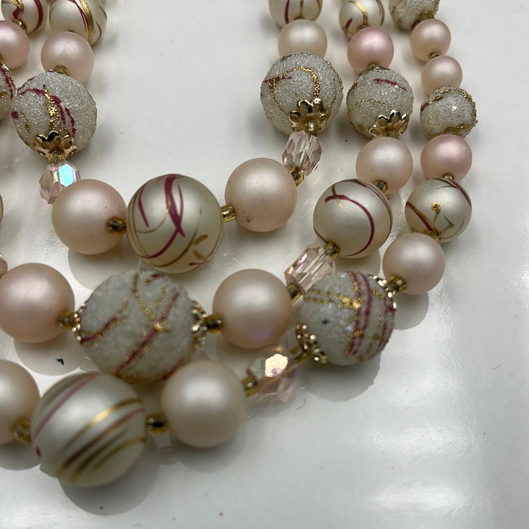 Pink/Pearl necklace and clip on earring set