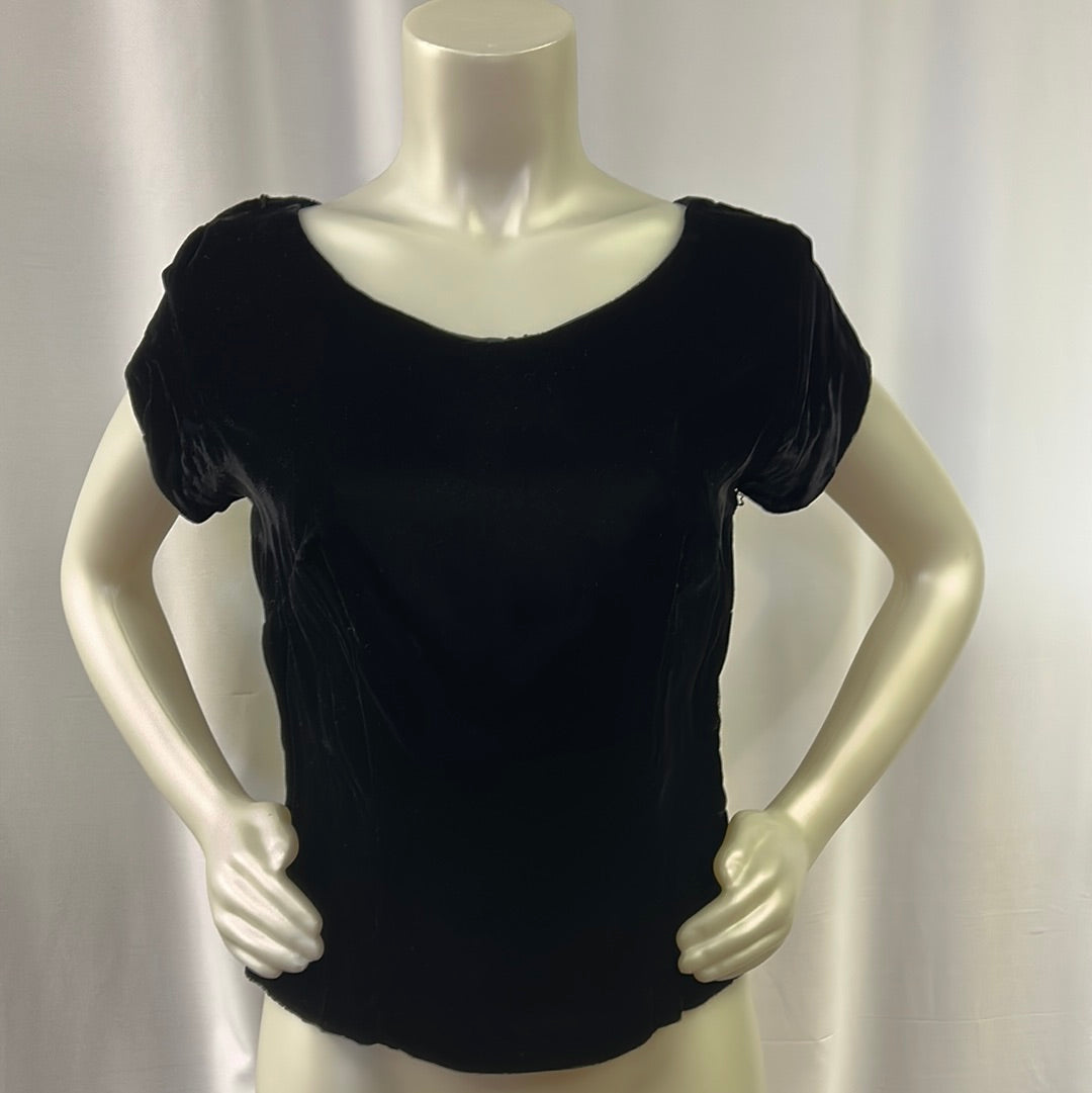 Short Sleeve Black Velour Top