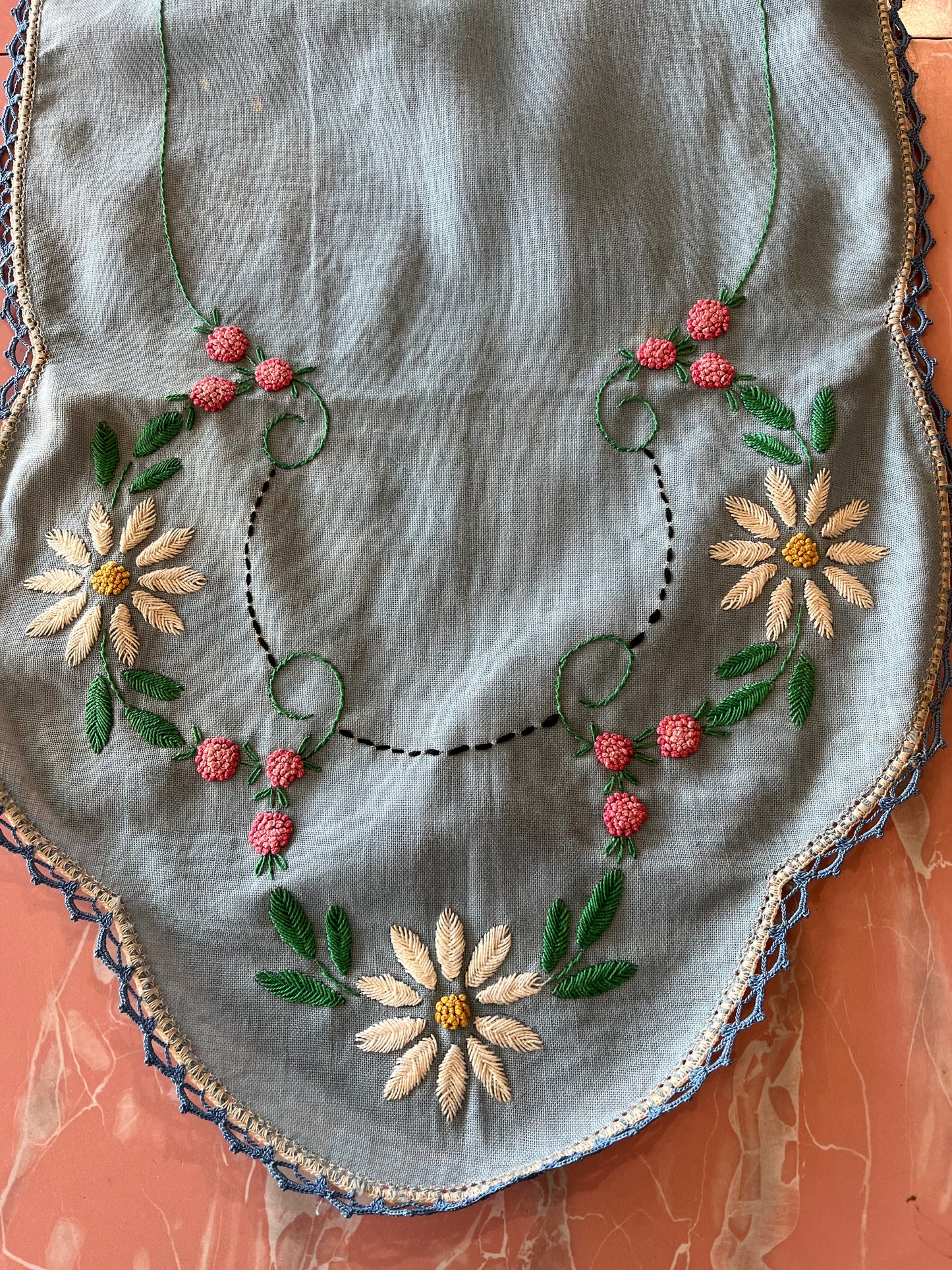 Blue embroidered table runner